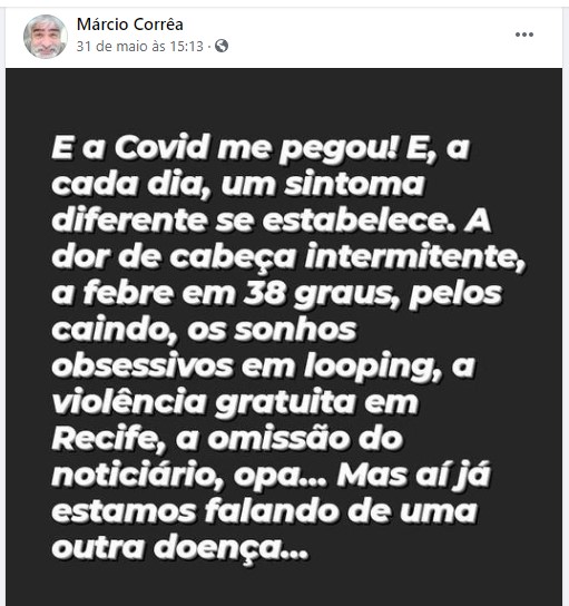 Postagem de Márcio Corrêa no Facebook