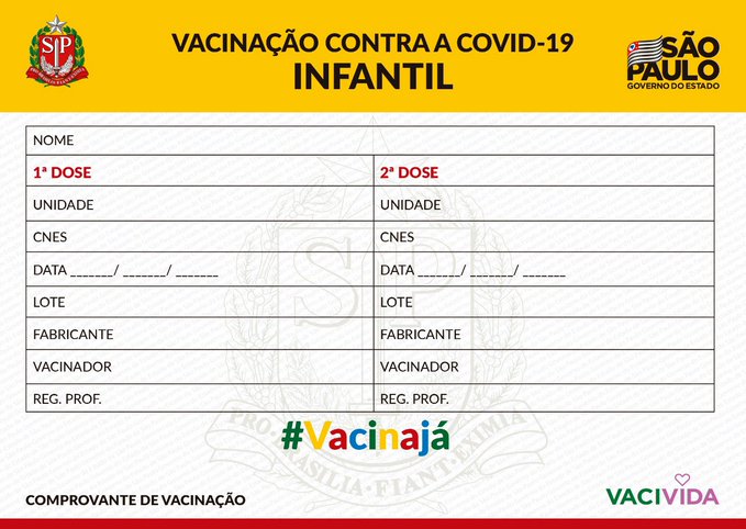 Imagem da carteirinha, conforme João Dória, só aguardando aprovação e compra da vacina pelo Governo Federal.