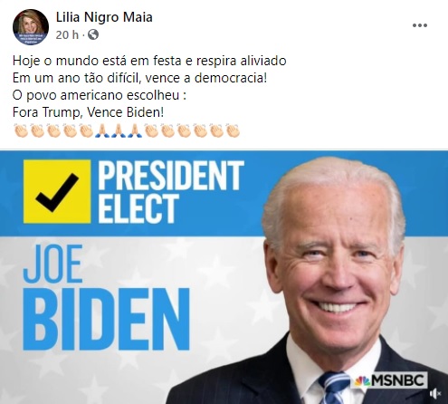 Lilia Nigro comemorou a vitória de Biden 